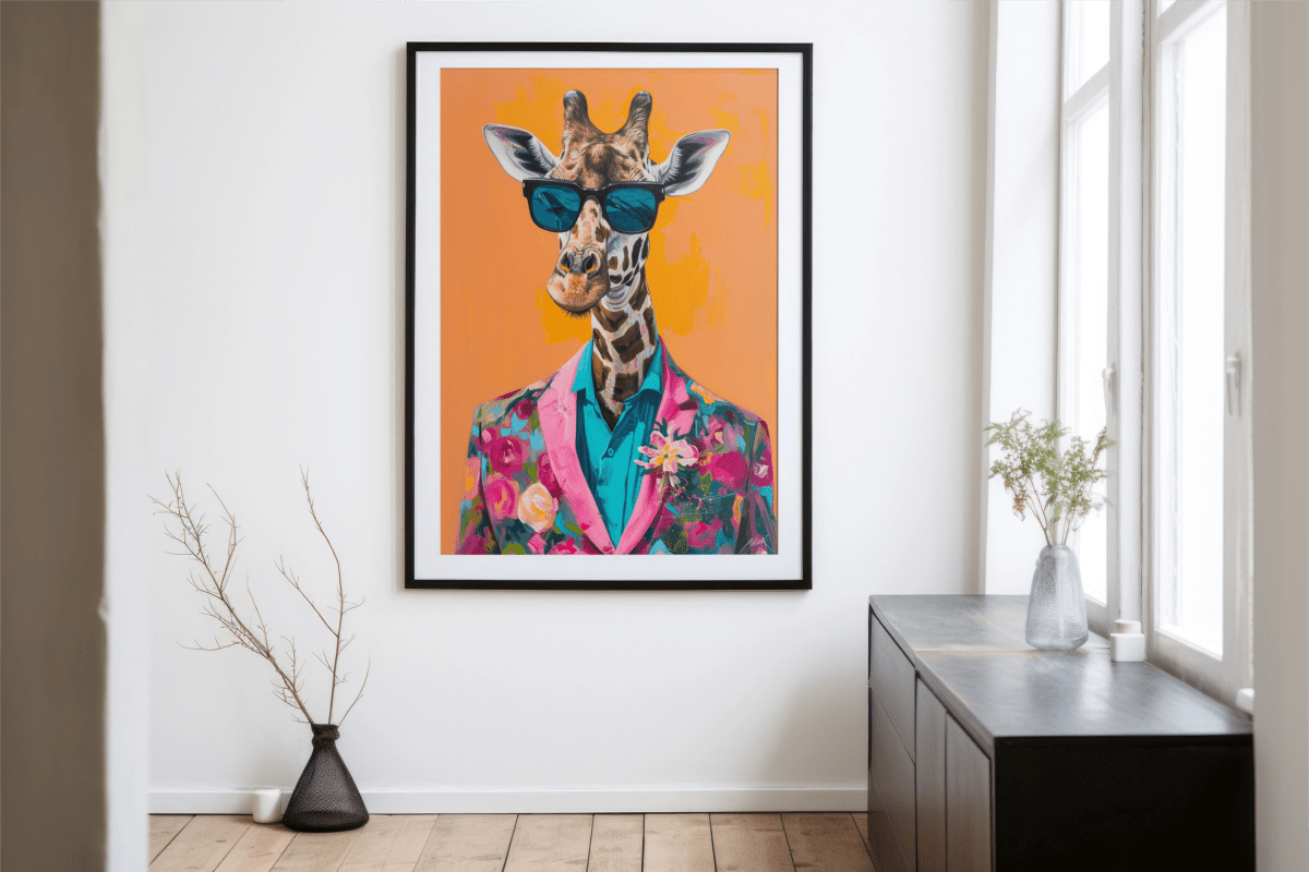 Cool Elegance: Giraffe in Floral Suit - KaigaCart