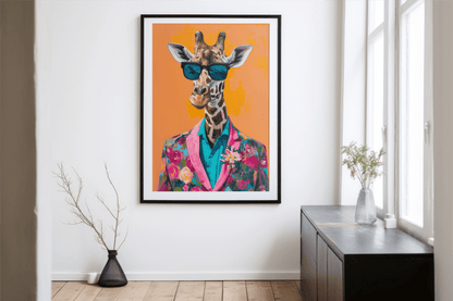 Cool Elegance: Giraffe in Floral Suit - KaigaCart