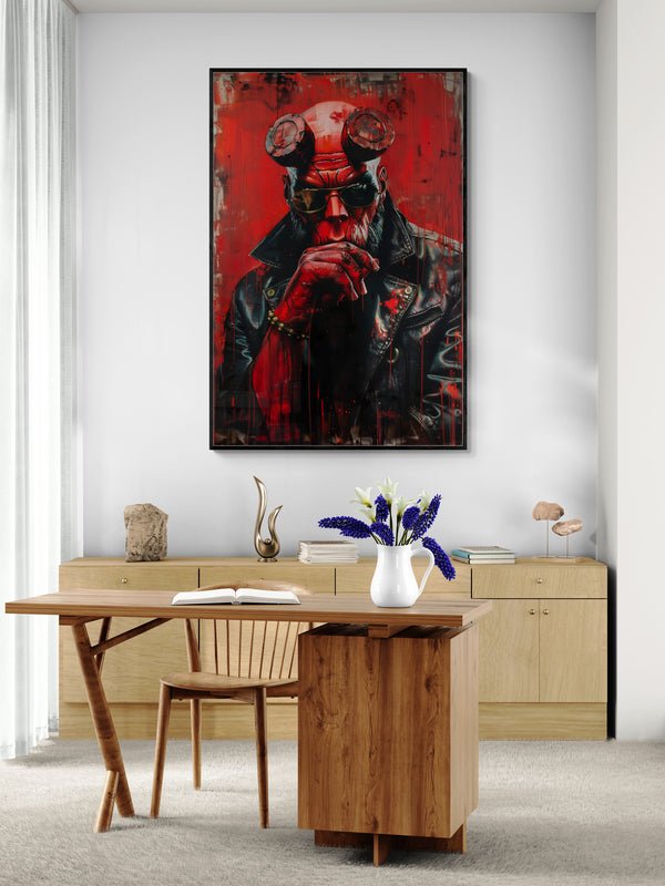 Hellboy with Cigar – Gritty Comic Art Poster - KaigaCart