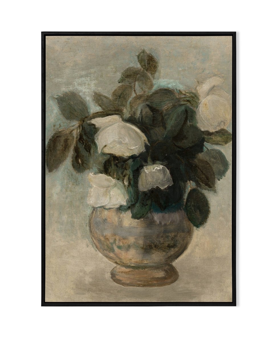 Muted Elegance - White Roses in Vase Painting - KaigaCart