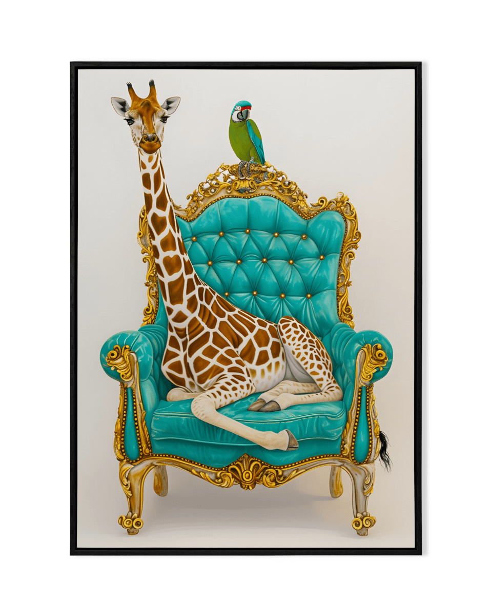 Regal Whimsy: Giraffe on Royal Chair - KaigaCart