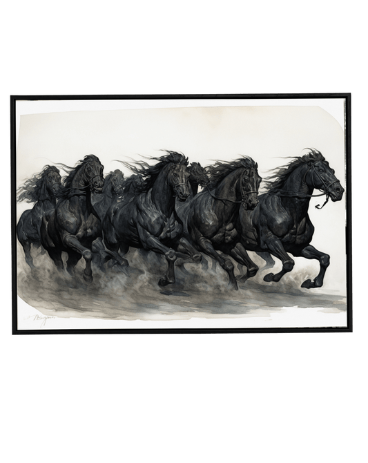 Seven Spirits of the Wind: Running Black Horses Painting - KaigaCart