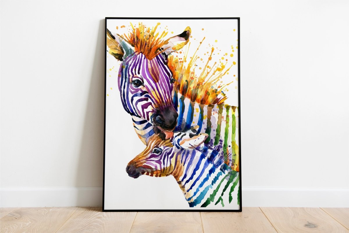 Striped Harmony: Zebra Mother and Baby Painting - KaigaCart