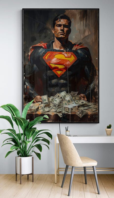 Superman with Money – Comic Art Poster - KaigaCart