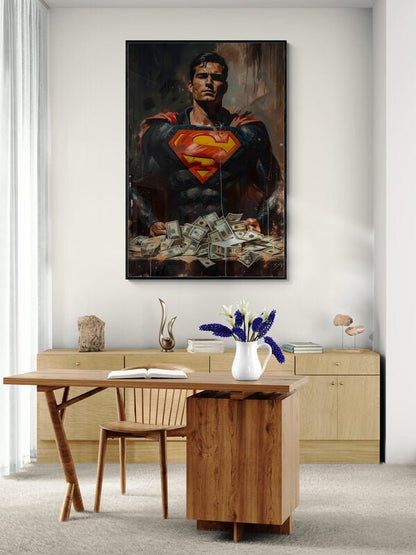 Superman with Money – Comic Art Poster - KaigaCart